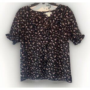 Faith & Joy Womens Short Sleeve Ruffle Floral Top Medium Peasant Fairy Romantic